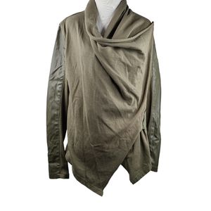 BLANKNYC olive faux leather & rib knit asymmetrical zip moto jacket Sz small